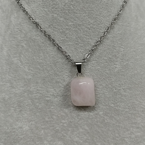 Rose Quartz Necklace Natural Gemstone Crystal Pendant Stainless-Steel Chain Pink - Picture 3 of 16